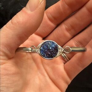 Elegant Silver and Blue Druzy Bracelet